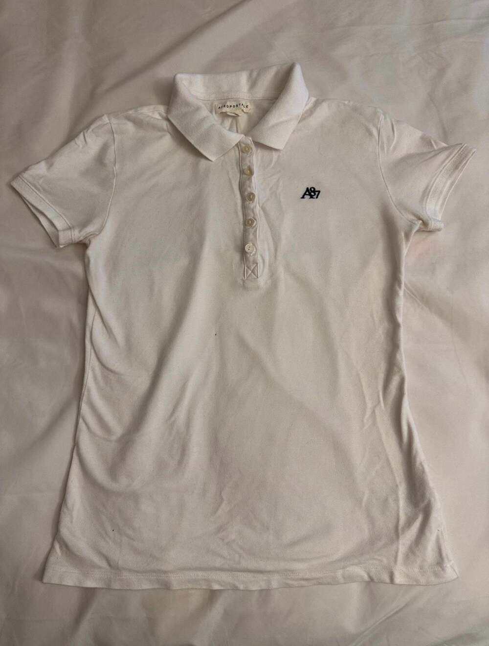Aeropostale A87 Solid White Piqué Polo Shirt